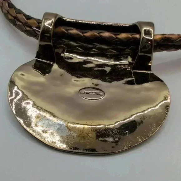 Chicos Goldtone Metal Hammered Disc Bronze Braided Rope Necklace - Picture 6 of 6